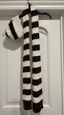 New In Box - Ugg Knit Scarf And Hat Set - Brown Stripe - Cotton And Silk Blend