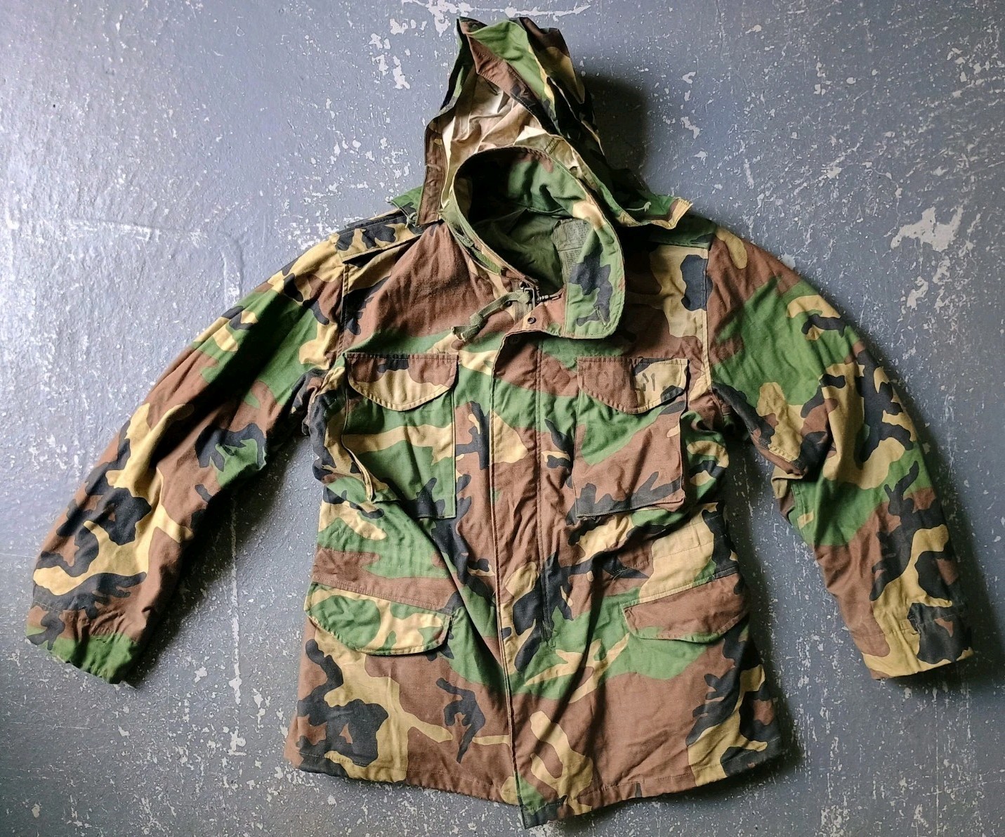 Vintage US Military Jacket M-65 Field Coat Medium Reg Woodland Camo Cold Weather