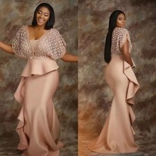 Simple Mermaid Evening Dresses Illusion V Neck Lace Party Prom Reception Gowns