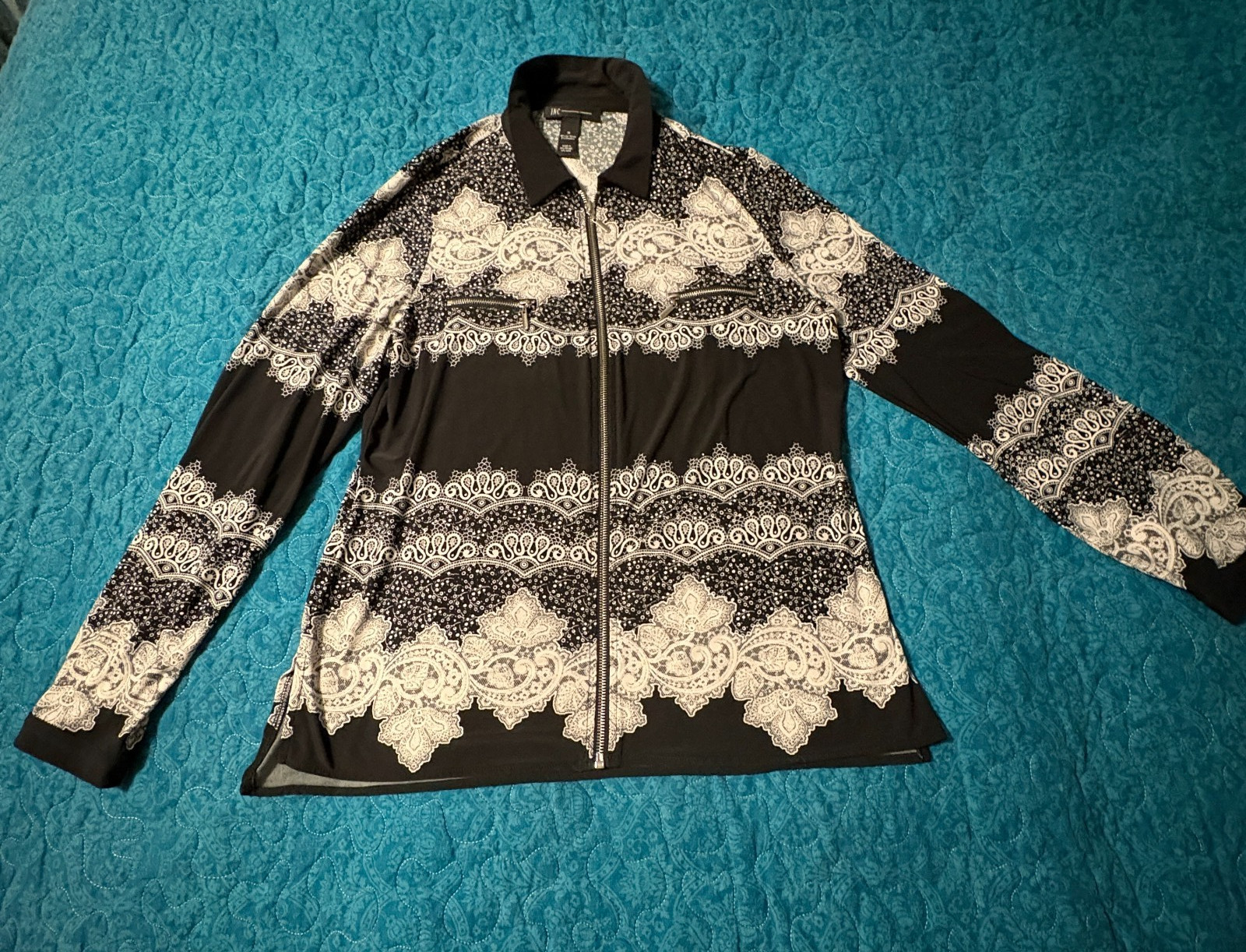 INC International Concepts Black and White Paisley Print Jacket Women's Size M