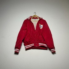 VTG King Louie Red Satin Bomber Varsity Jacket Men L 80s Retro Button Up USA