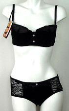 NEW Coquette 2 Piece Lingerie Set: Black Velveteen  Lace Bra  Booty Panties XL