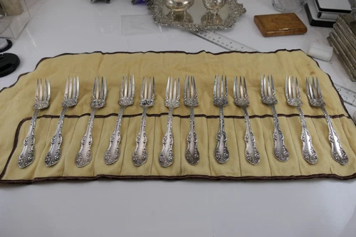 Fine Set Sterling Towle Old English Forks w/Flowers 12 Sharp No Monos ** RARE **