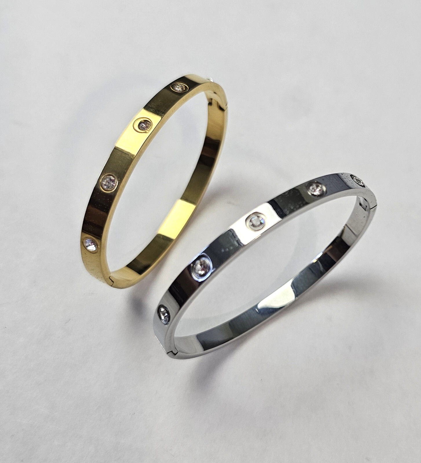 Silver gold Bracelet stack 4 Cuff bracelets snap … - image 8