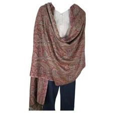Shawl | Wool + Modal | Paisley Design | Handloomed | Tassels | Brown & Sand