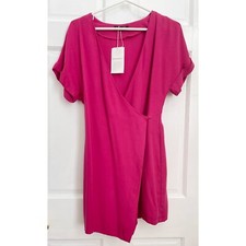 Zara Romper NWT NEW Pink Magenta Summer Wrap Dress Short Skort Sleeve M Zip Work