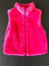 Gymboree Girls 3-4 Bright Pink Faux Fur Zip Front, Satin-Lined Vest