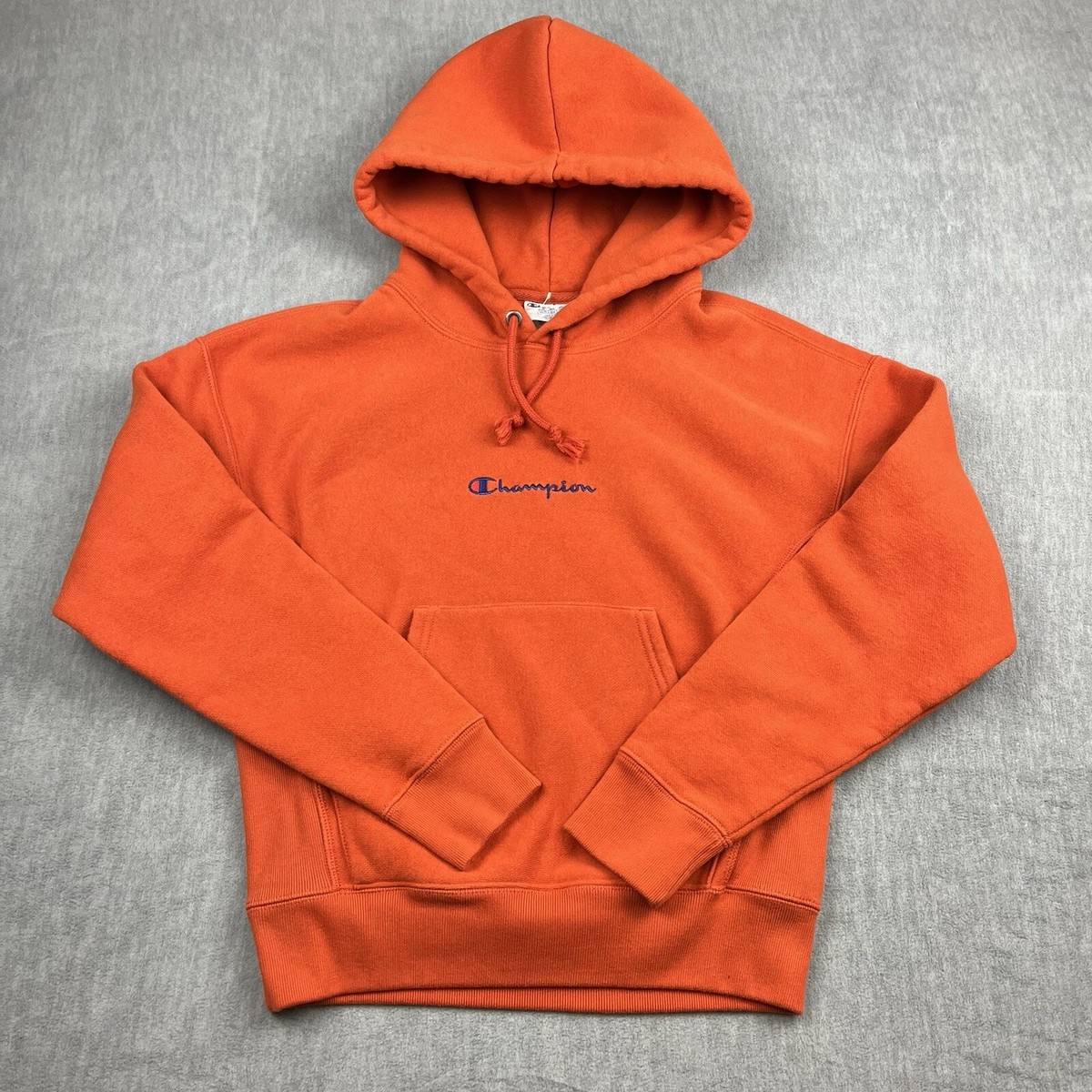 Vintage Champion Reverse Weave Pullover Hoodie Womens XS Orange Logo  Sweatshirt