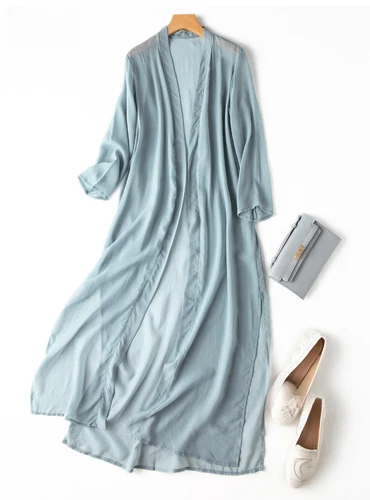  Seiden Cardigan dünn lang Oberteil Kimono Schal Mantel Sommer Strand Cover Up MM148 - Bild 17 von 40