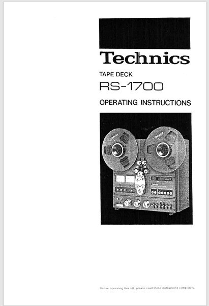 Technics RS-1700 Reel to Reel Owners manual 59 pages comb bound