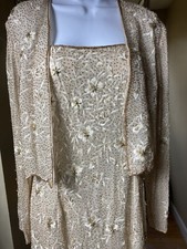 Montage Mon Cheri Beaded Spaghetti Strap Gown 14 Jacket Gold Mother Bride/Groom