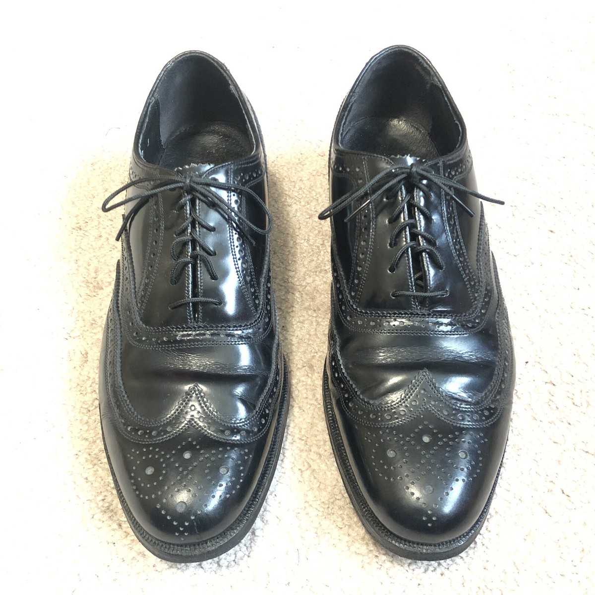 Mens Size E Florsheim Shoe Wing Tip Leather Oxford Black Dress
