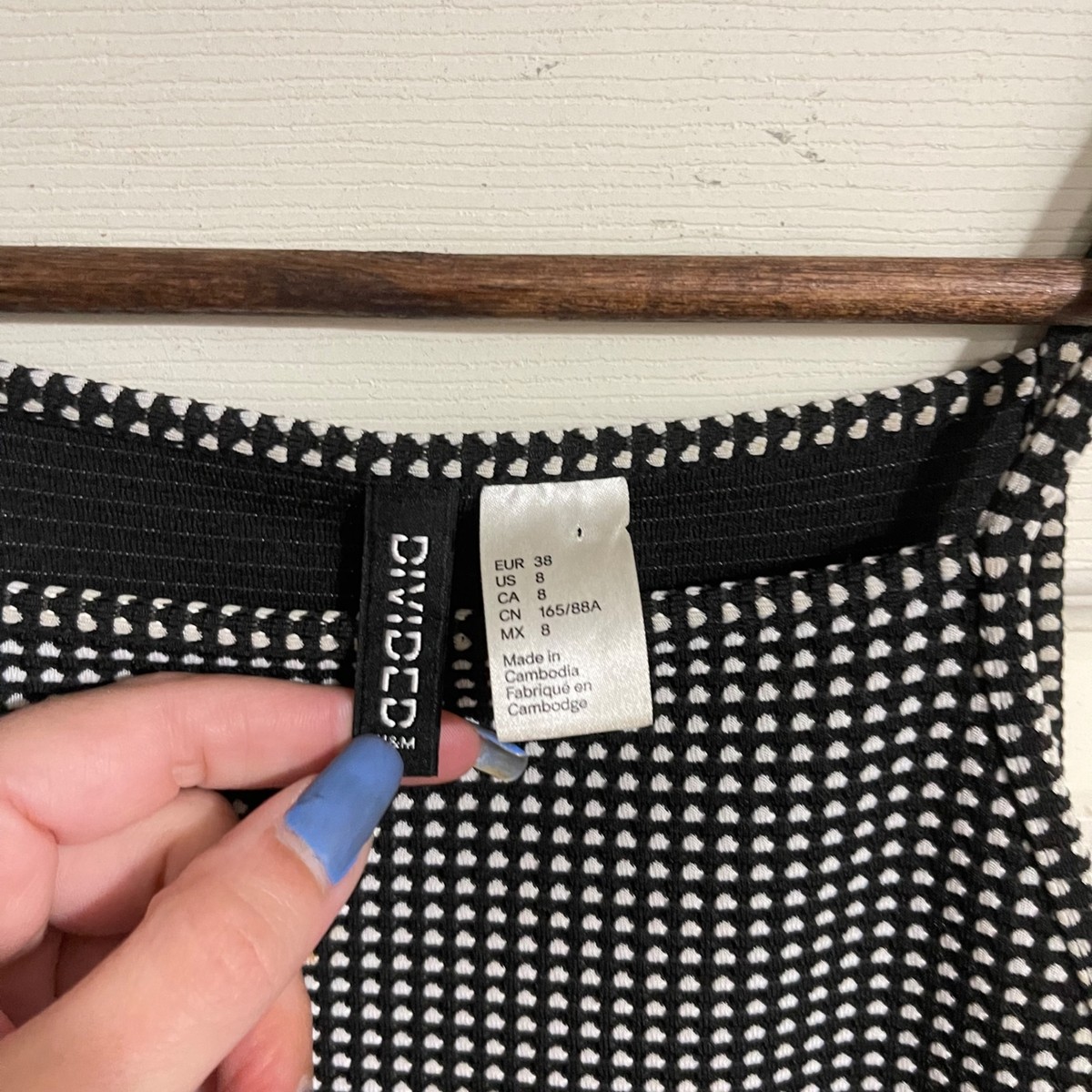 H&M Divided Womens Black White Dot Square Neck Y2K Sleeveless Mini Dress Size 8