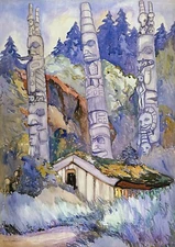 Haida Totems Queen Charlotte Island Cha-atl Painting by Emily Carr Reproduction