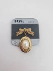 Vintage Brooch Pin Locket Gold Faux Pearl 1928 Costume Jewelry Women Accessory