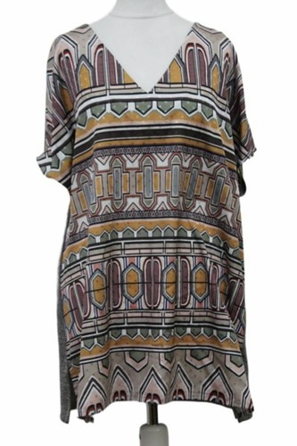 Mu0026S Ladies Marks u0026 Spencer Multi V Neck Geo Print Tunic Top UK16 RRP29.5  NEW | eBay