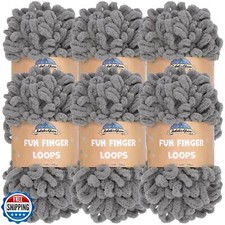 JubileeYarn Fun Finger Loops Yarn - 100g/Skein Jumbo Polyester - Grey - 6 Ske