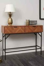 Image of Lloyd Pascal Dark Chevron 2 Drawer Console Table - Brown | Hallway Storage Unit