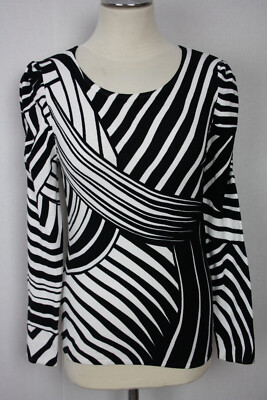 Damen Pullover Oberteil Pulli Liniendruck schwarz/weiß Viskose IMAGINI Gr.36,38