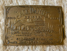 Warranted Minted Brass Jack Daniels Whiskey 1904 St Louis Exposition Belt Buckle