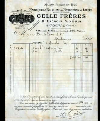 COGNAC (16) FACTORY of CORKERS & warehouse of LIEGES ''GELLE / D. LACROIX'' in 1910