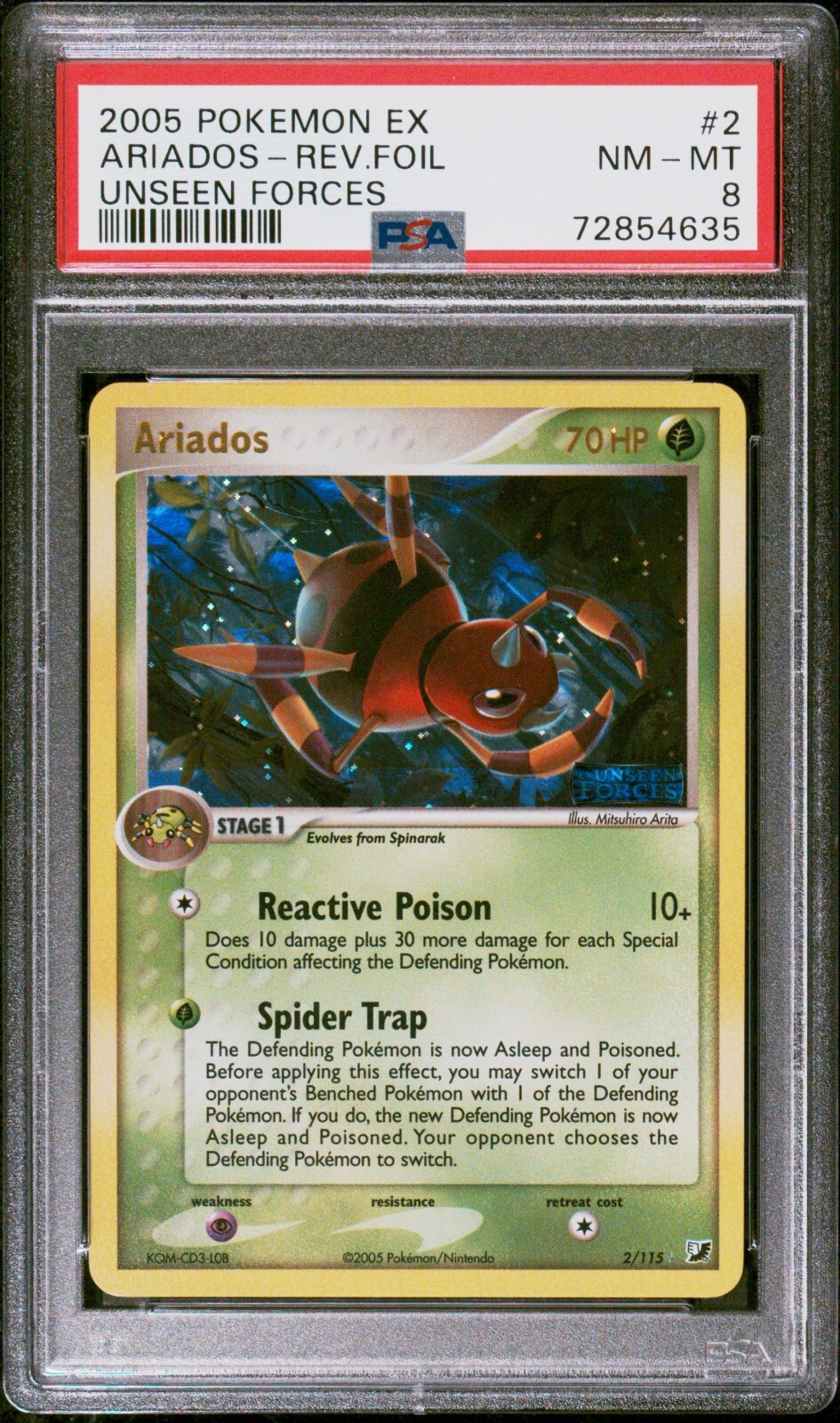 Pokemon Card Ariados 2/115 Reverse Holo EX Unseen Forces PSA 8 NM-MT