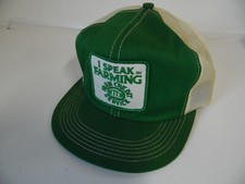 I speak farming farm credit service white and green mesh trucker snap back hat