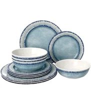 AELS Melamine Dinnerware Set Of 12 (1 bowl has a small chip) Indoor/Outdoor