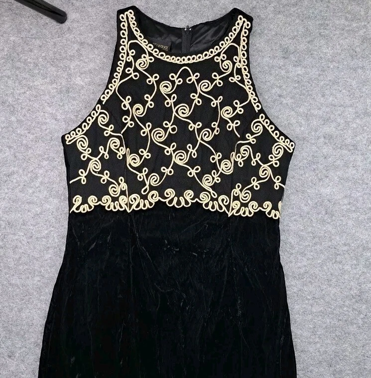 Maxi vestido vintage Scott McClintock para mujer talla 12 negro dorado terciopelo años 90 Foto 3 de 4
