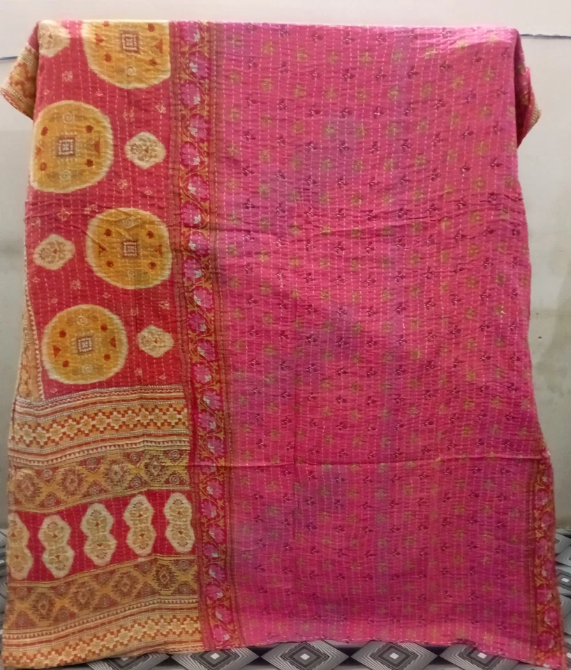 Vintage Kantha Decke Indisch Tagesdecken Traditionell Baumwolle Bettbezug Boho - Bild 2 von 2