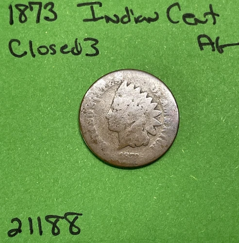 1873 Indian Head Cent / Penny 1c Ag About Good Closed 3