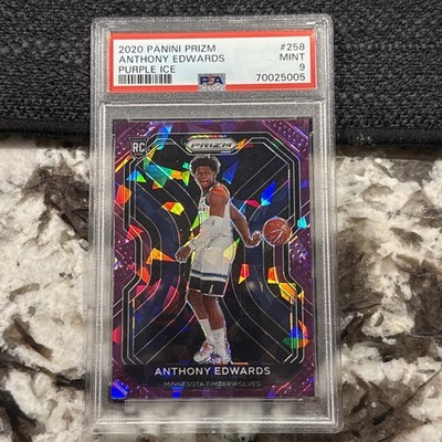 ANTHONY EDWARDS PSA 9 2020-21 PANINI PRIZM #258 ROOKIE PURPLE ICE RC 45/175