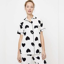 Loft White Black Heart 2 Piece Matching Pajama Set Womens XL