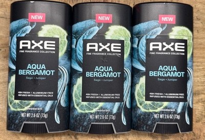 3 Axe Fine Fragrance Collection Deodorant Aqua Bergamot 2.6oz Aluminum Free 