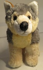 Aurora Timber Wolf Plush 12" Long Stuffed Animal Toy Gray Cream Standing 2017