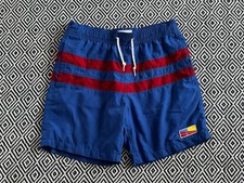 Five Four Men's Modern Swim Board Shorts Trunks Size 31 Blue Red Striped Lined