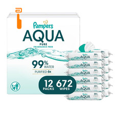 Pampers Baby Wipes Aqua Pure, 99 water-based 56 Count Pack of 12 , White