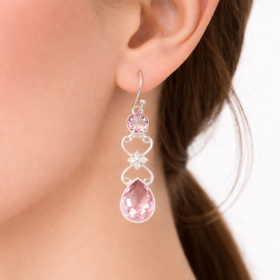 Morganite Gemstone Dangle Earrings 925 Sterling Silver Artisan Jewelry 2''