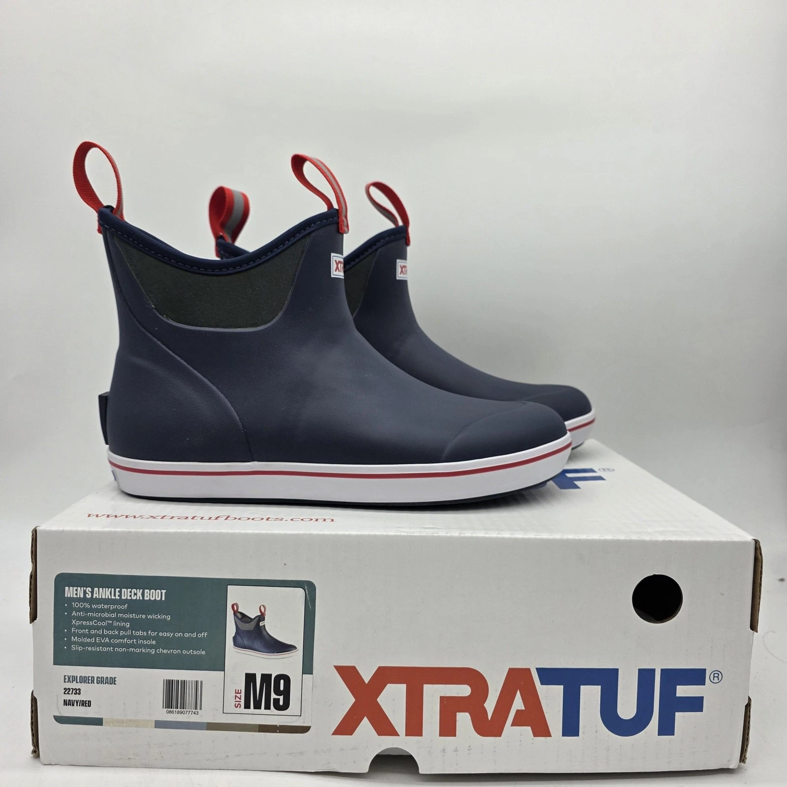 Xtratuf Boots Mens Size 9 Navy Ankle Deck Waterproof Slip Resistant Rain Fishing