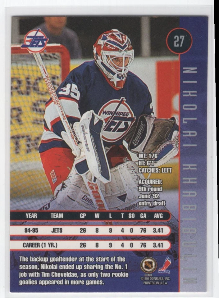 -1995-96 Leaf Nikolai Khabibulin Winnipeg Jets #27 - Image 2 of 2