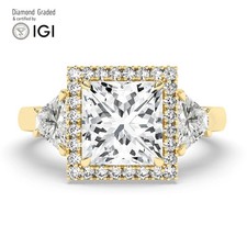 Princess Diamond Trilogy Ring 18k Yellow Gold Labgrown 4.25 Ct Solitaire