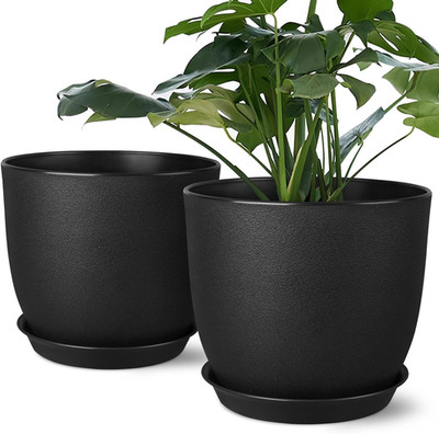 Plant Pots 8 Inch Set of 2, Flower Pots with Multi Mesh Drainage Holes, Planters