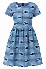 Handmade African Wax Print Bird Dress Blue Cotton Fit Flare Pockets 30W