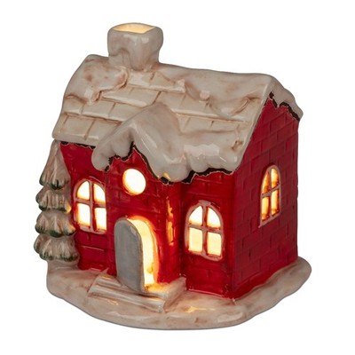 LED Deko Haus WINTER H. 15cm rot creme mit Timer Handbemalt Formano W25