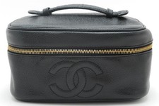 CHANEL Vanity Bag Handbag Black Leather