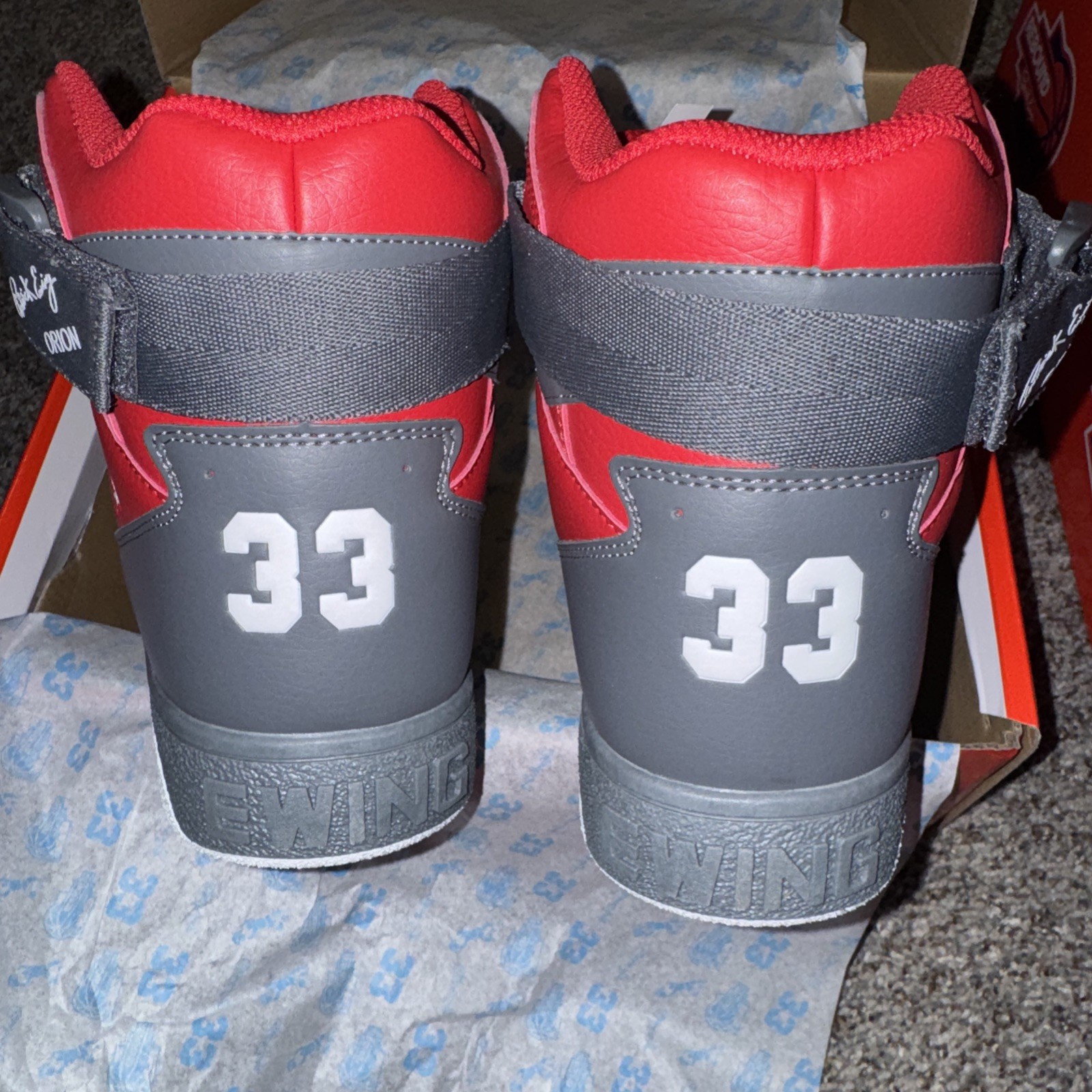 Ewing Athletic Men's Size 9.5 Patrick Ewing 33 HI X Orion Strap Red Grey White image 4