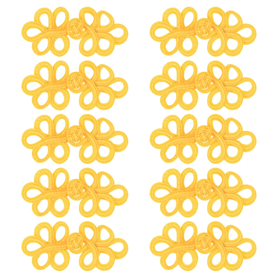 10 Paare chinesische Knoten Frosch Knöpfe Verschluss Hellgelb, 7,5x3,5 cm - Bild 1 von 4