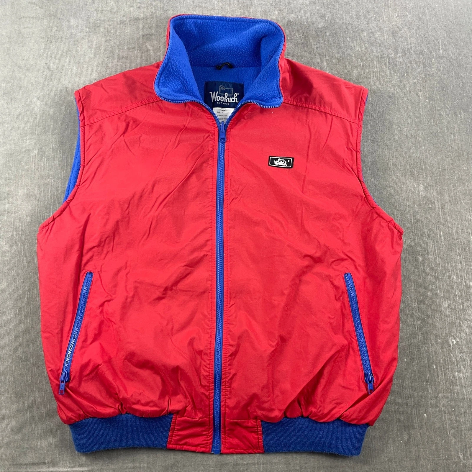 Woolrich Mens Large Red Full Zip Fleece Lined Nylon Vest Jacket 16041