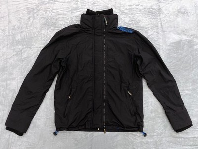Superdry Windcheater Triple Zip Jacket Men L Black Blue Hooded Thumbholes Japan