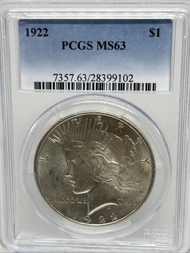 1922 $1 Peace Silver Dollar PCGS MS63